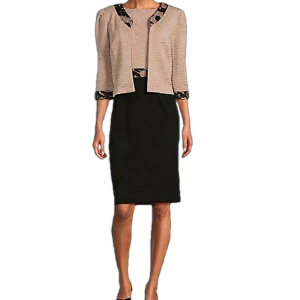 Le Bos Black Beige Dress Jacket Size 10